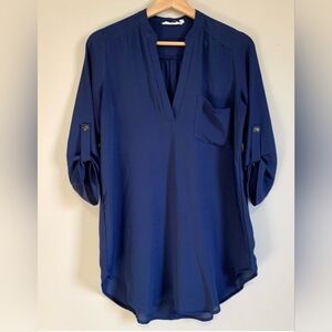 Lush Deep Blue Blouse with Roll-Up Sleeves